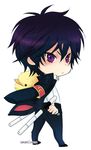  bad_id bad_pixiv_id bird black_hair chibi chick hibari_kyouya hibird jacket_on_shoulders katekyo_hitman_reborn! male_focus purple_eyes simple_background solo takagi_kouen tonfa weapon 