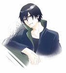  black_eyes black_hair darker_than_black gradient gradient_background hei male male_focus simple_background solo trench_coat trenchcoat 