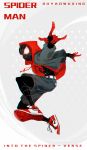  1boy \m/ bodysuit copyright_name dywx_poison full_body highres hood hoodie jumping marvel mask miles_morales nike open_clothes open_hoodie shoes shorts sneakers solo spider-man:_into_the_spider-verse spider-man_(series) spider_web_print superhero 