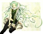  bracelet green_eyes green_hair jewelry light_smile long_hair nail_polish navel original sitting solo tsujisaki_(coa3) very_long_hair 