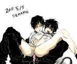  anal anal_insertion anal_object_insertion ao_no_exorcist black_hair black_jacket brother brothers cum dildo glasses handjob incest jacket male male_focus male_only object_insertion okumura_rin okumura_yukio on_lap penis pointy_ears school schoolboy shirt_lift siblings spread_legs tail turukameha uncensored undressing yaoi 