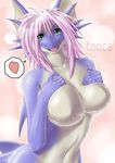  &hearts; big_breasts blue_eyes breasts dragon female fin hair looking_at_viewer noah_(artist) nude open_mouth pink_hair scalie shiny solo tooca 