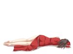  adapted_costume ass back bad_id bad_pixiv_id bare_legs barefoot bow brown_hair china_dress chinese_clothes dress feet from_behind full_body hair_bow hair_tubes hakurei_reimu legs lying mochi.f on_side ponytail short_hair side_slit simple_background sleeveless solo touhou white_background 