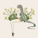  bad_id bad_pixiv_id cocococco hatsune_miku headphones long_hair profile shorts simple_background sitting solo thighhighs very_long_hair vocaloid 