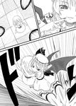  :d :o bat_wings carrying child comic danmaku dress evil_grin evil_smile explosion fang flandre_scarlet flying ghost greyscale grin hair_over_eyes hat monochrome multiple_girls nail_polish open_mouth remilia_scarlet short_hair slit_pupils smile sonson_(eleven) touhou translated wings 