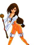  brown_eyes brown_hair catsuit female final_fantasy final_fantasy_ix garnet_til_alexandros_xvii gloves jewelry latex long_hair matara pendant poorly_drawn skin_tight solo staff white_background 