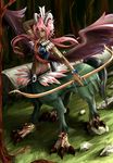  angel_wings arrow bow_(weapon) centaur claws feathers horns long_hair monster_girl oppai pink_hair pointed_ears tail twin_tails wings yellow_eyes yu-ka 