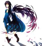  arm_warmers bad_id bad_pixiv_id bare_shoulders black_hair boots detached_sleeves fake_wings final_fantasy final_fantasy_viii full_body highres kyoumo_baito light_smile long_hair looking_back pink_eyes purple_eyes purple_hair rinoa_heartilly shadow sleeveless_duster solo standing white_background wings 