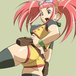  ass breasts climax_entertainment dinosaur_king erect_nipples from_behind large_breasts leggings pink_hair sega shorts tatsuno_malm thighhighs twintails 