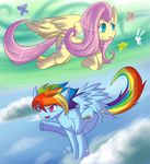  blue_eyes butterfly cloud cutie_mark equine female feral fluttershy_(mlp) friendship_is_magic hair horse insect lagomorph mammal multi-colored_hair my_little_pony pegasus pink_eyes pink_hair pony rabbit rainbow_dash_(mlp) rainbow_hair whitephox wings 