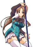  bachou koihime_musou long_brown_hair looking_at_viewer ponytail staff violet_eyes zettai_ryouiki 