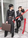 ao_no_exorcist bible black_hair boots cosplay glasses okumura_rin okumura_yukio photo suitcase uniform 