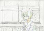  ascot book expressionless kita_high_school_uniform monochrome nagato_yuki school_uniform serafuku sey short_hair solo suzumiya_haruhi_no_shoushitsu suzumiya_haruhi_no_yuuutsu tree window 