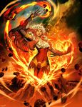  fire genzoman magic molten_rock mythology original pele red_hair smoke solo tan volcano yellow_eyes 