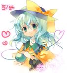  aqua_hair blush green_eyes hat heart heart_of_string jin_rikuri komeiji_koishi smile solo third_eye touhou 