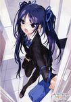  absurdres bag black_legwear blue_eyes blue_hair bow copyright_request hair_ribbon highres okazaki_takeshi open_mouth pantyhose ribbon scan school_uniform solo twintails 