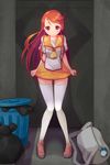  alley bag blush koflif loafers long_hair original red_eyes red_hair school_bag school_uniform shadow shoes skirt solo standing tears thighhighs trash_bag trash_can white_legwear zettai_ryouiki 