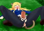  1boy 1girl animal_ears anus blonde_hair blush clothed_sex cum cum_in_pussy glasses open_mouth pantyhose penis perrine_h_clostermann pussy saliva sex strike_witches tail tears tezunuri torn_pantyhose vaginal yellow_eyes 