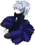  darker_than_black pantyhose silver_hair simple_background sitting solo yin 