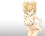  bikini bikini_pull blonde_hair blue_eyes blush breasts cleavage dan_(kumadan) large_breasts naruto naruto_(series) pulled_by_self quad_tails see-through shiny shiny_skin strap_gap swimsuit temari undressing wallpaper wet 