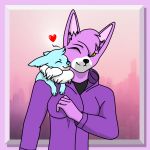  2019 ambiguous_gender anthro blush canid clothed clothing couple_(disambiguation) digital_media_(artwork) female feral fur invalid_tag mammal pastel smile wholesome 