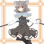  animal_ears bad_id bad_pixiv_id blush capelet dowsing_rod dress fuuen_(akagaminanoka) grey_dress grey_hair jewelry mouse_ears mouse_tail nazrin necklace outstretched_arms red_eyes short_hair smile socks solo tail touhou 