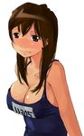  blush breasts brown_eyes brown_hair cleavage large_breasts long_hair mizugi oppai smile sukumizu 