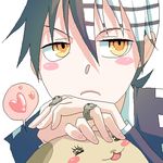  black_hair blush death_the_kid harukaumedaya jewelry lowres male_focus ring solo soul_eater yellow_eyes 