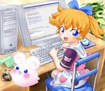  blue_eyes computer cute loli orange_hair 