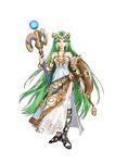  absurdres green_eyes green_hair highres hirooka_masaki kid_icarus kid_icarus_uprising long_hair official_art palutena shield solo staff thighhighs tiara very_long_hair 