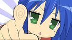  1girl absurdres female highres izumi_konata lucky_star pointing signature signed solo striped_background vector vector_trace 