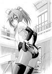  adjusting_clothes adjusting_leotard ass copyright_request elbow_gloves fishnet_pantyhose fishnets gloves greyscale hair_ornament hairclip hat inoue_yoshihisa leotard looking_back mini_hat mini_top_hat monochrome pantyhose ponytail solo thighhighs top_hat vaulting_horse wrist_cuffs 