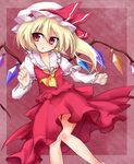  :o ascot bad_id bad_pixiv_id blonde_hair blush bow dress fang flandre_scarlet huna open_mouth red_eyes short_hair solo touhou wings 