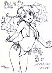  anjou_naruko ano_hi_mita_hana_no_namae_wo_bokutachi_wa_mada_shiranai. baba_arumi bikini greyscale highres monochrome side-tie_bikini solo swimsuit traditional_media translated twintails 