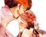  1girl bare_shoulders blush bridal_veil bride brown_hair closed_eyes endou_mamoru headband hetero hug inazuma_eleven inazuma_eleven_(series) inazuma_eleven_go long_hair raimon_natsumi ren_(palette) tears veil white_background 