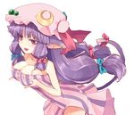  adapted_costume animal_ears ass bare_shoulders breast_lift breasts cat_ears cat_tail cleavage colored_eyelashes covered_nipples crescent eyelashes hat homura_subaru kemonomimi_mode large_breasts long_hair md5_mismatch naughty_face patchouli_knowledge purple_eyes purple_hair simple_background solo tail touhou 