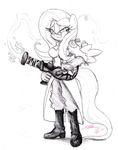 anthro anthrofied black_and_white clothed clothing equine eyewear female fluttershy_(mlp) friendship_is_magic glasses mammal medic_(team_fortress_2) medic_(tf2) monochrome my_little_pony pegasus plain_background smile solo team_fortress_2 white_background wings 