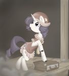  bamboo_mongrel blue_eyes boots cutie_mark equine female feral friendship_is_magic hair hat horn horns horse jewelry long_hair mammal monochrome my_little_pony pony purple_hair rarity_(mlp) sepia short_hair solo suit_case suitcase unicorn 