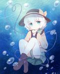  bad_id bad_pixiv_id bubble colorized green_eyes hat komeiji_koishi mari_audio shiro_tsugumi shirt short_hair silver_hair skirt smile solo submerged third_eye touhou underwater upskirt water 