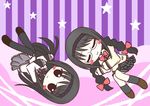  akemi_homura bespectacled black_hair blush blush_stickers braid dual_persona glasses hairband happy heimwelt long_hair mahou_shoujo_madoka_magica mary_janes multiple_girls pantyhose school_uniform shoes sleeping smile 