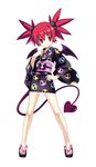  absurdres commentary cross_edge demon_girl demon_tail demon_wings disgaea earrings etna hair_bobbles hair_ornament hand_on_hip harada_takehito highres japanese_clothes jewelry kimono legs long_sleeves official_art pointy_ears red_eyes red_hair sandals skull solo standing tail toes twintails wings yukata 