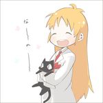  animal_ears bad_id bad_pixiv_id black_cat blush cat cat_ears cat_tail closed_eyes happy hinosuke_(calpins) holding labcoat long_hair lowres necktie nichijou open_mouth orange_hair professor_shinonome sakamoto_(nichijou) scarf slit_pupils tail translated 