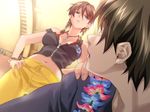  1girl angry bare_shoulders bikini_top bracelet braid brown_hair game_cg happoubi_jin ichijo_daisuke jewelry kuouzumiaiginsusutakeizumonokamimeichoujin_mika midriff navel necklace open_clothes open_shirt resort_boin shirt twin_braids zipper 