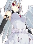 angel_wings breasts dress elbow_gloves engi_threepiece gloves jewelry kuro_(be_ok) long_hair looking_at_viewer medium_breasts pendant purple_eyes simple_background solo symbol-shaped_pupils white_background white_hair wings yumekui_merry 