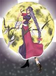  arrow bow_(weapon) braid breasts dress full_moon grey_eyes grey_hair highres long_braid long_hair medium_breasts moon solo touhou versapro very_long_hair weapon yagokoro_eirin 