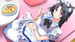  animal_ears black_hair blue_eyes bomi food game_cg kajiki_aiko long_hair maid no_pantsu!! 