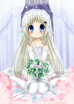  blonde_hair blue_eyes bouquet bridal_veil dress flower highres juujiro_eru little_busters! long_hair noumi_kudryavka solo thighhighs veil wedding_dress 