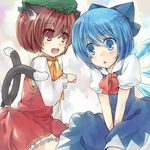  animal_ears cat_ears cat_tail chen cirno multiple_girls multiple_tails shinyae tail touhou wings 