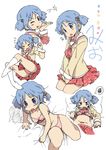  blue_hair bra hair_cubes hair_ornament hetero lingerie naganohara_mio nichijou panties petite school_uniform serafuku short_twintails simple_background skirt tokisadame_school_uniform twintails underwear underwear_only white_background yanagida_fumita 