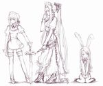  animal_ears artist_request artoria_pendragon_(all) bow bowtie bunny_ears bunny_girl excalibur fate/stay_night fate_(series) glasses high_heels illyasviel_von_einzbern long_hair maid monochrome multiple_girls rider saber shoes sitting sketch sword thighhighs very_long_hair wariza weapon zettai_ryouiki 